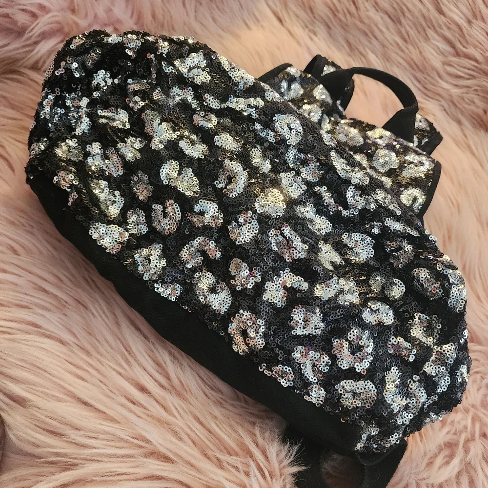 Victoria's Secret PINK sequin leopard backpack drawstring 2013